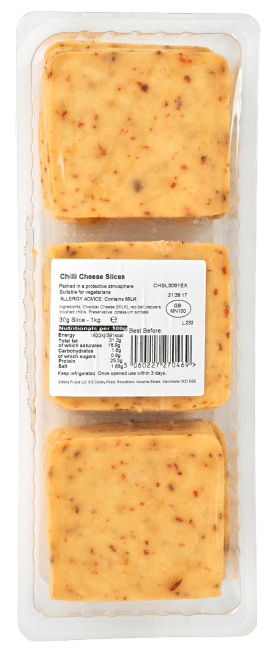 Exton engelsk cheddar skivet m/chili 1 kg