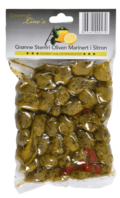 Gourmet Line's oliven grønn u/sten m/sitron 250 g