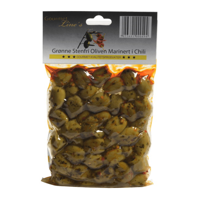 Gourmet Line's oliven grønn u/sten m/chili 250 g