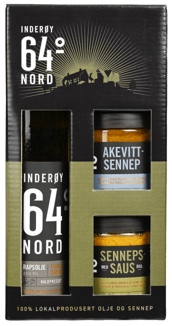 Inderøy 64° Nord gavepakke rapsolje og sennep 3-pk