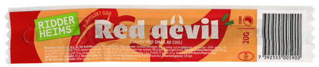 Ridderheims snackpølse mini red devil 20 g