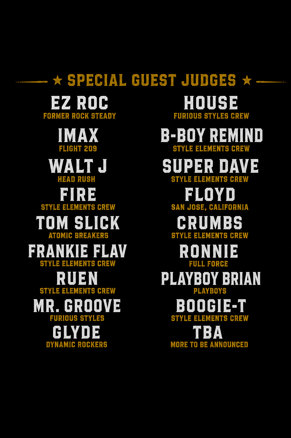 Style Elements Origins judges lineup poster