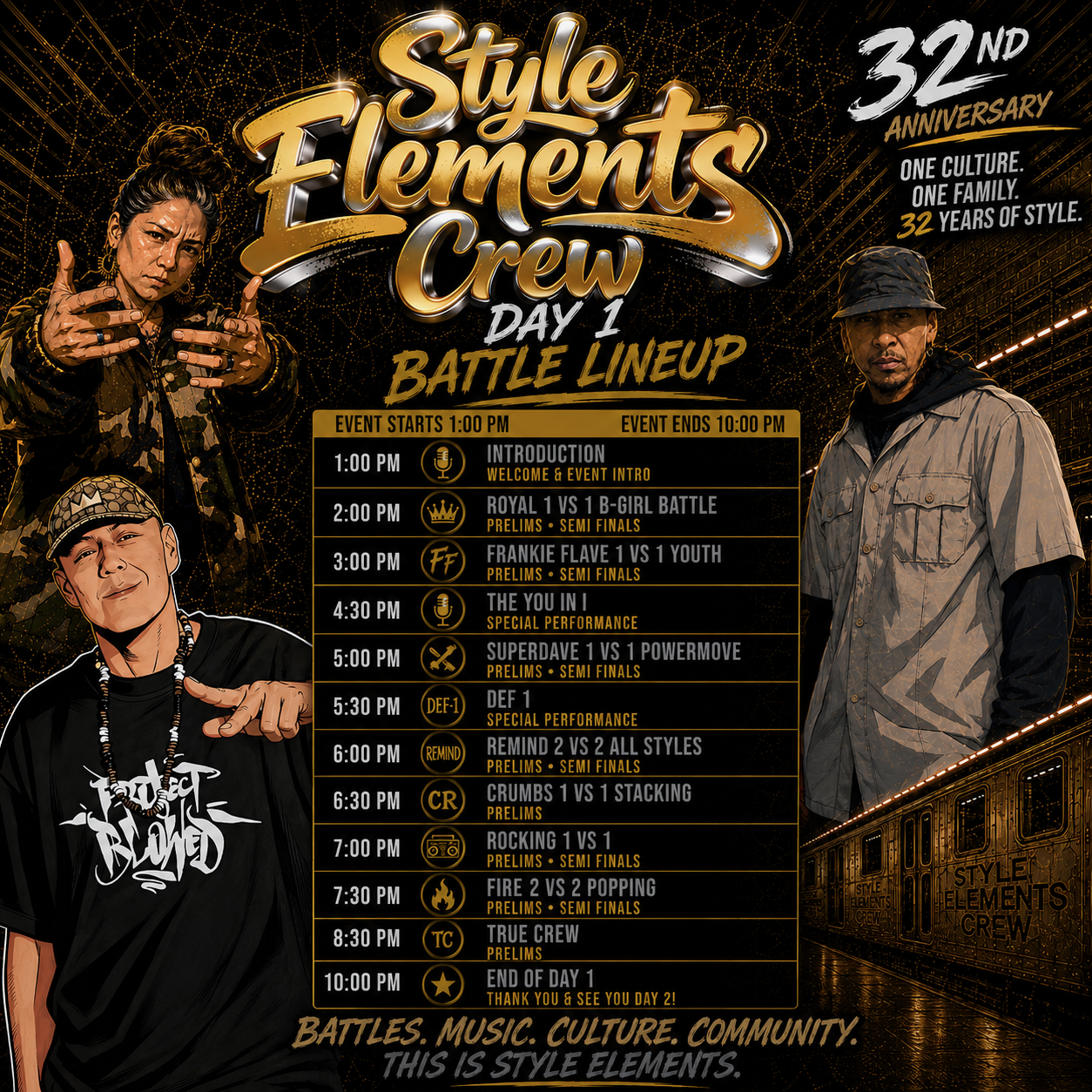 Style Elements 32nd Anniversary Day 1 Schedule of Events
