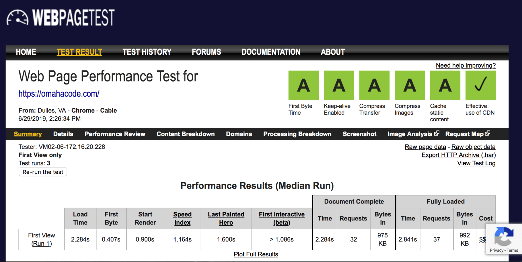 Web Page Performance Test - Omaha Code.