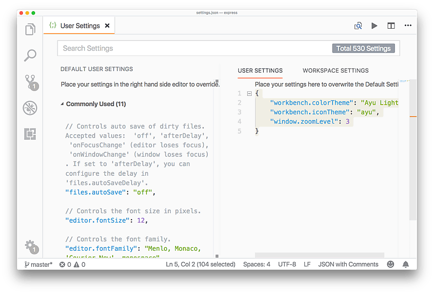 visual studio code formatting settings