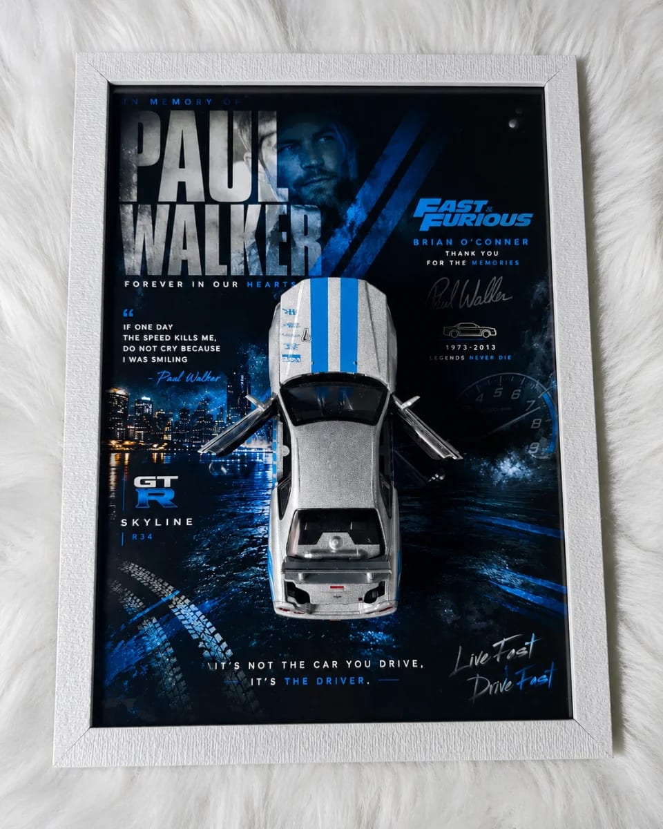 Nissan Skyline Gtr R-34 1:32 Scale Paul Walker Edition Photo Frame A4 Size
