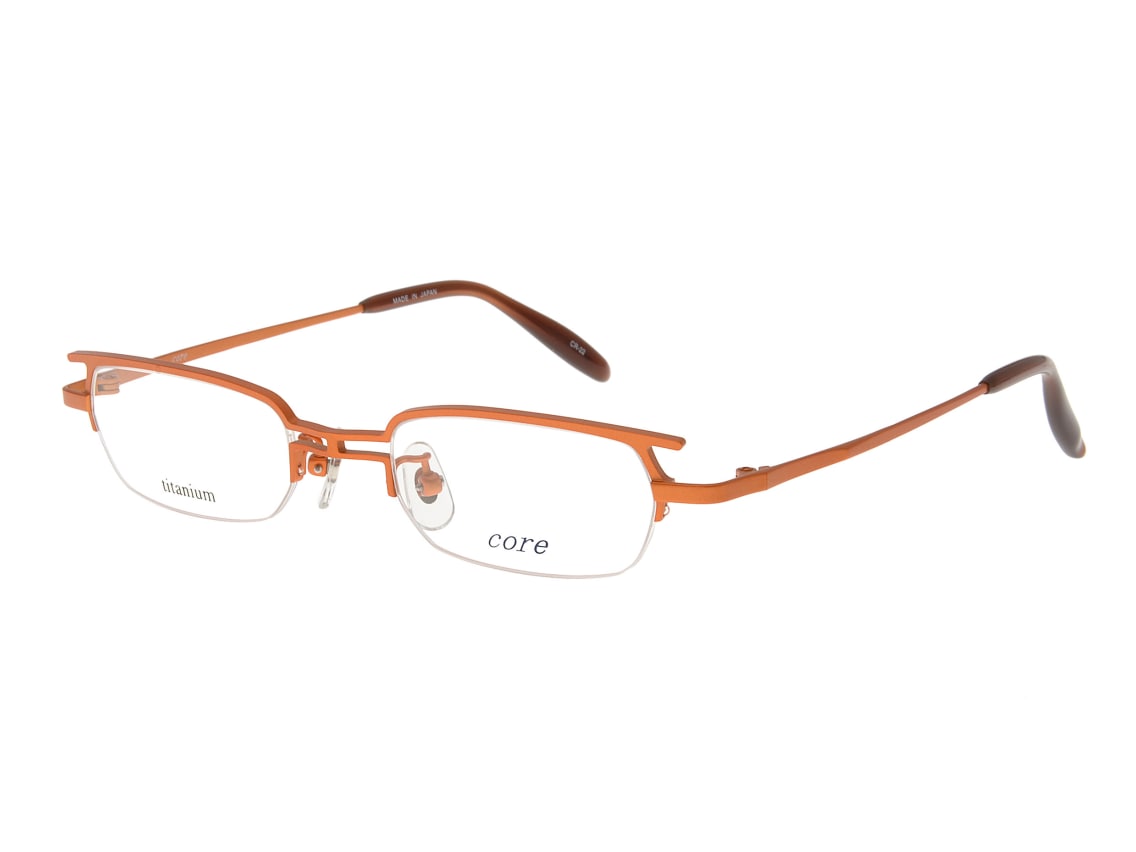 茶色フレームの度ありメガネ コア CR-22-4 [メタル/鯖江産/ハーフリム/スクエア] ｜メガネの