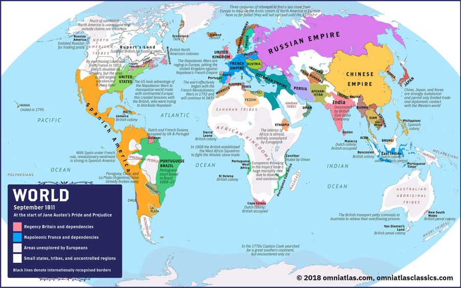 The World in 1811, at the start of Jane Austen’s Pride and Prejudice