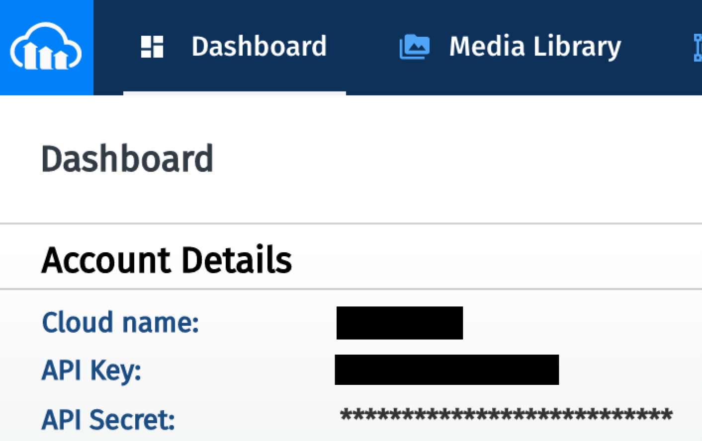 Cloudinary console details