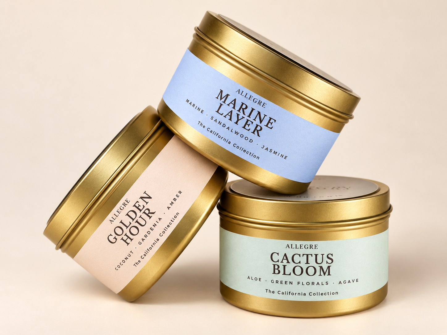 ALLEGRE California Collection featuring Marine Layer, Golden Hour, and Cactus Bloom