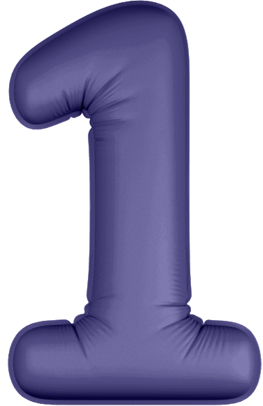 Sideways view of a mattress covered with Onebed Protector and purple baloon in the shape of the number 5 floating above it