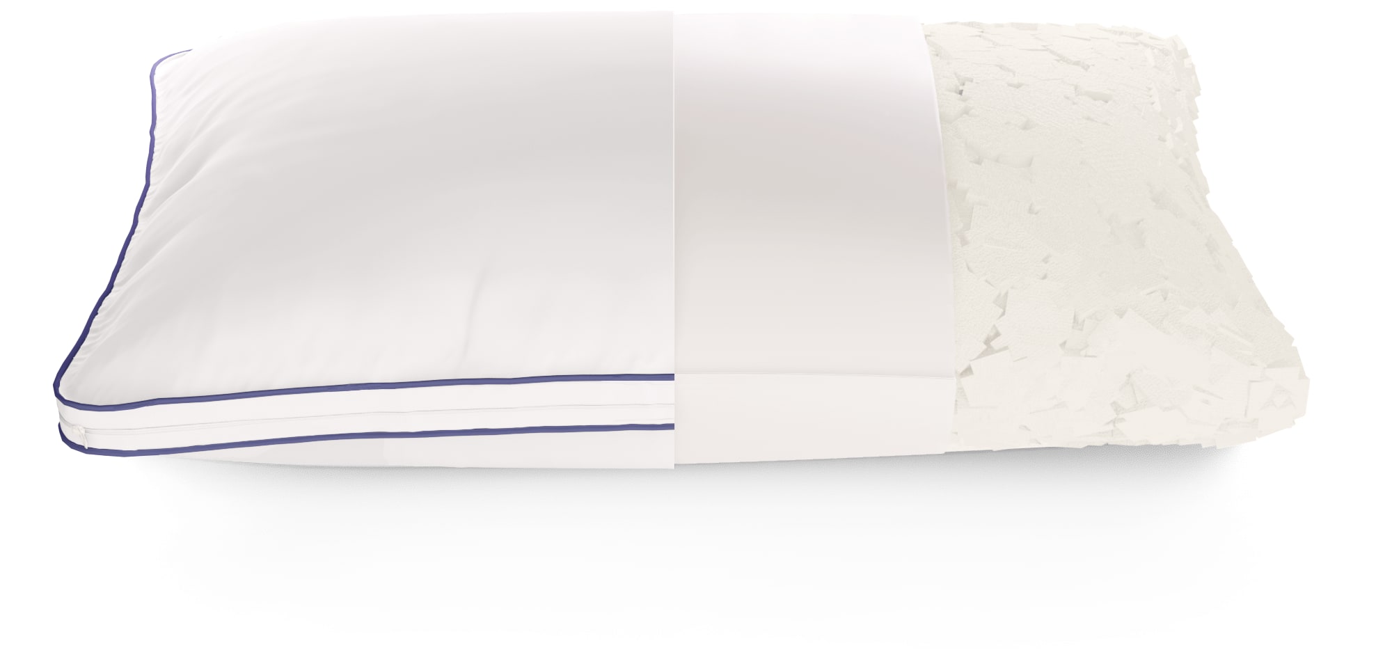 Closeup of Onebed Pillow Revealing The Two Outside Layers and the filling