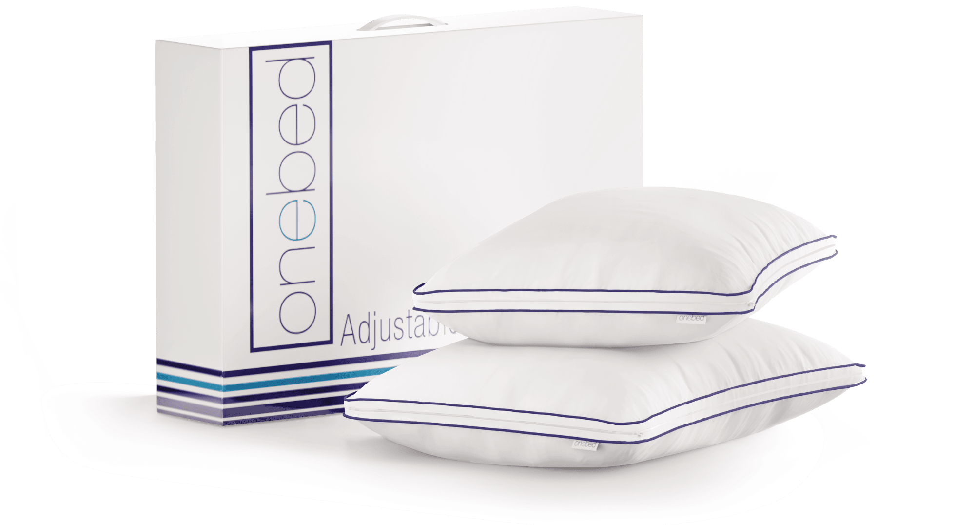 Two onebed pillows stacked on top of eachother with the pillow box behind them