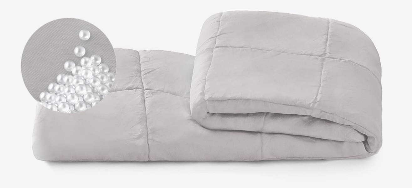 Weighted Blanket with close-up of glass balls inside