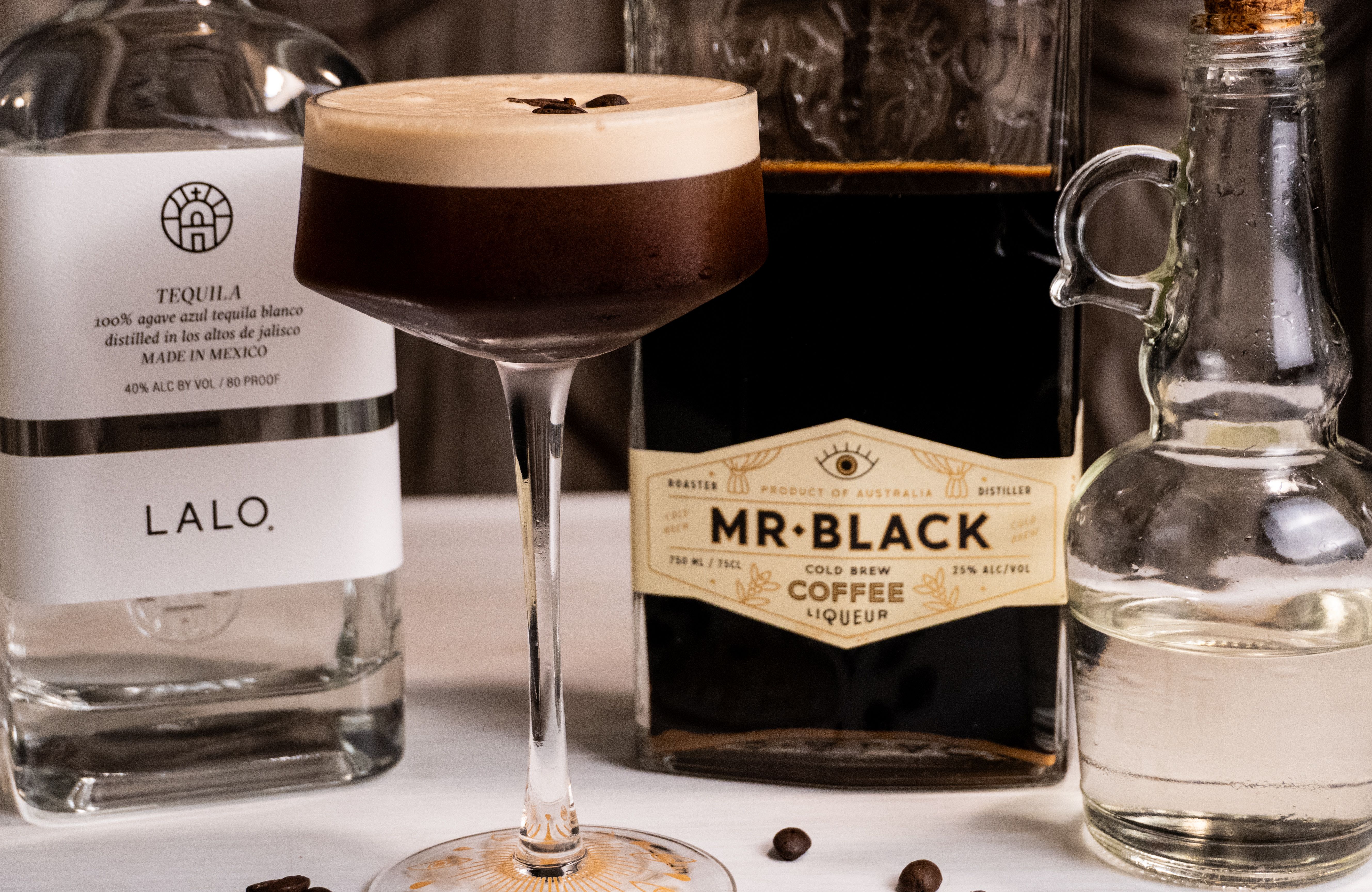 Tequila Espresso Martini shown with Mr. Black Coffee Liqueur and LALO Tequila