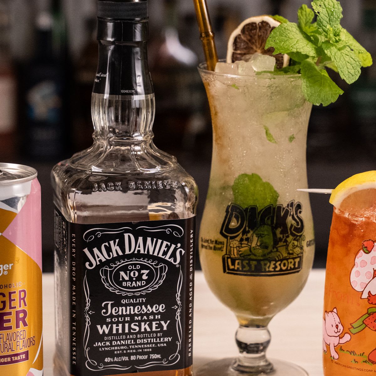 The Waysider cocktail with Jack Daniel's, mint bouquet, lime wheel, and ginger beer