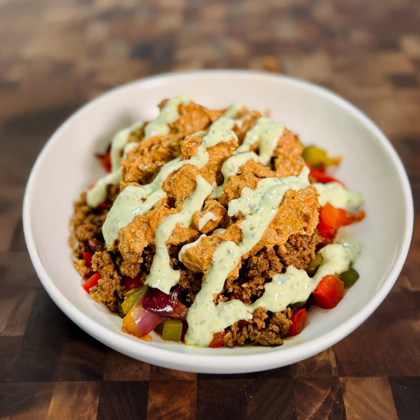 Creamy Beef & Potato Bowl with Spicy Cilantro Lime Crema