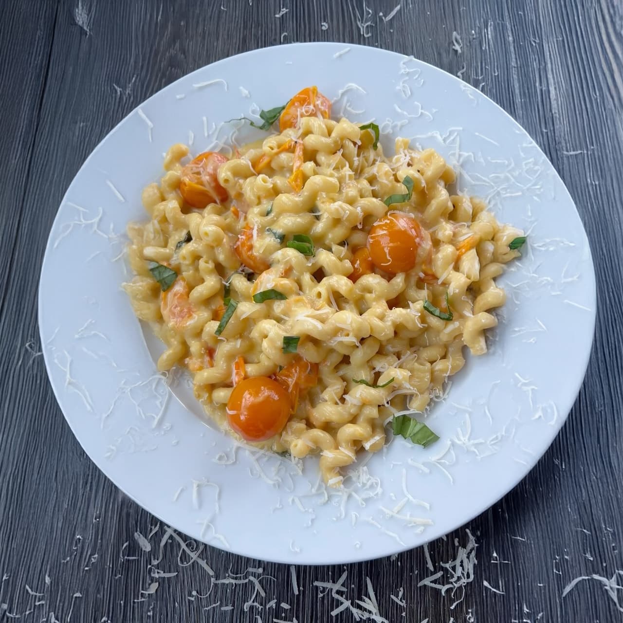 Sungold Tomato Pasta with Roasted Garlic & Burrata
