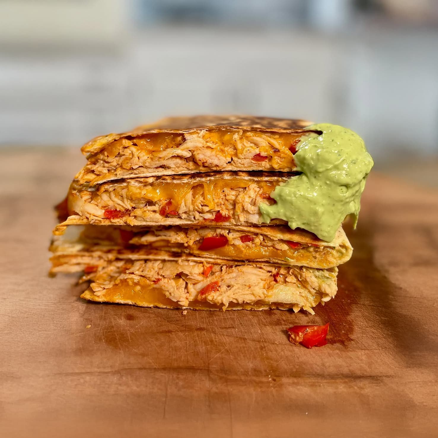 High Protein Chicken Quesadilla with Avocado Yogurt Sauce