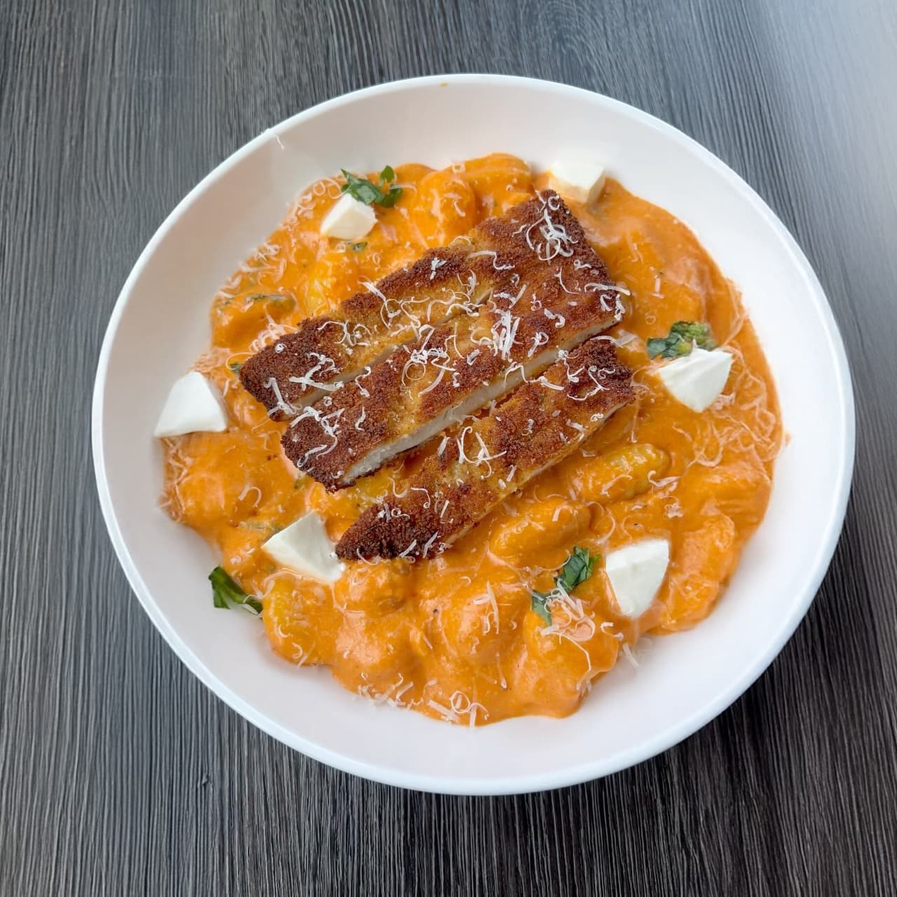 Gnocchi with Pink Sauce and Chicken Cutlet