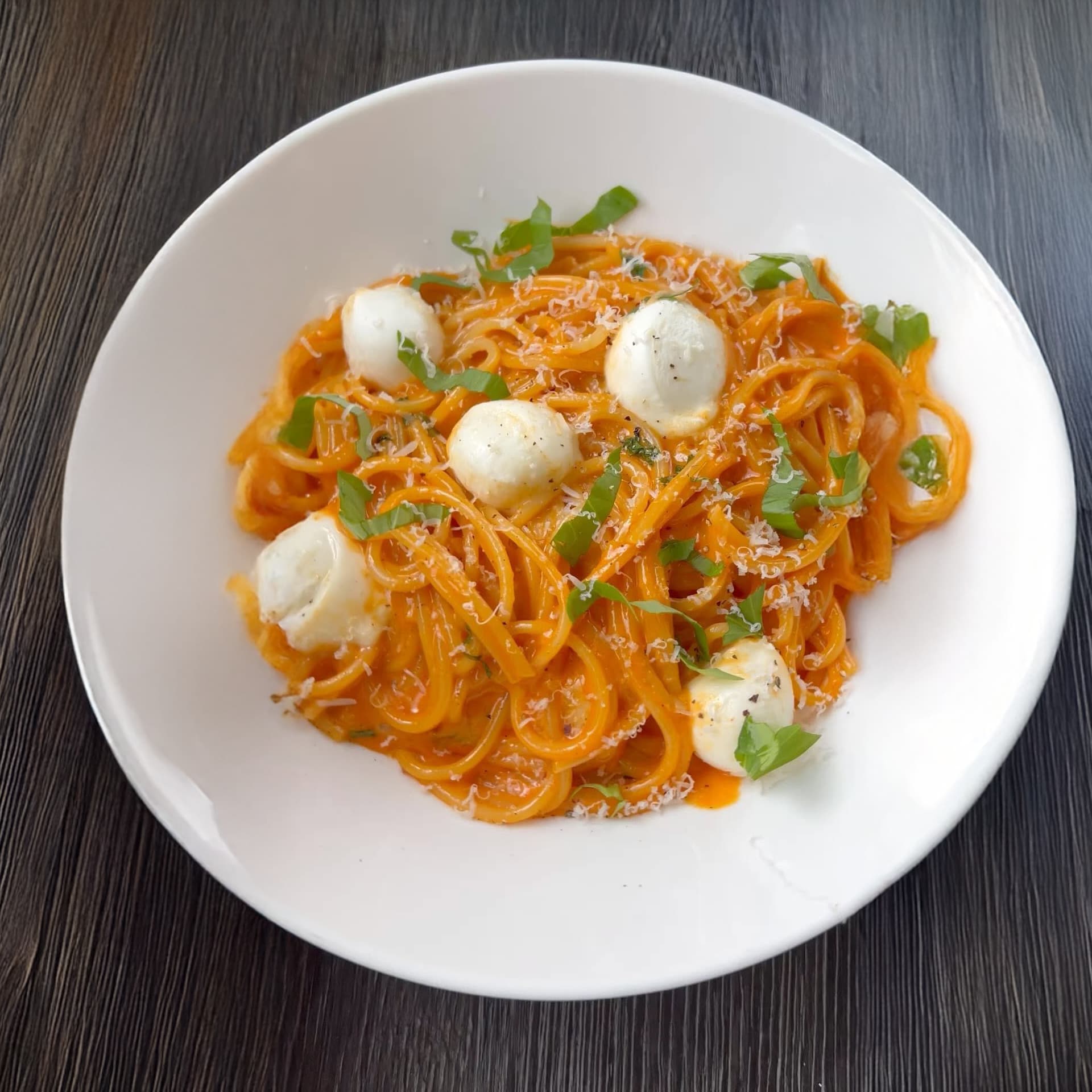 Gochujang Spaghetti with Fresh Mozzarella