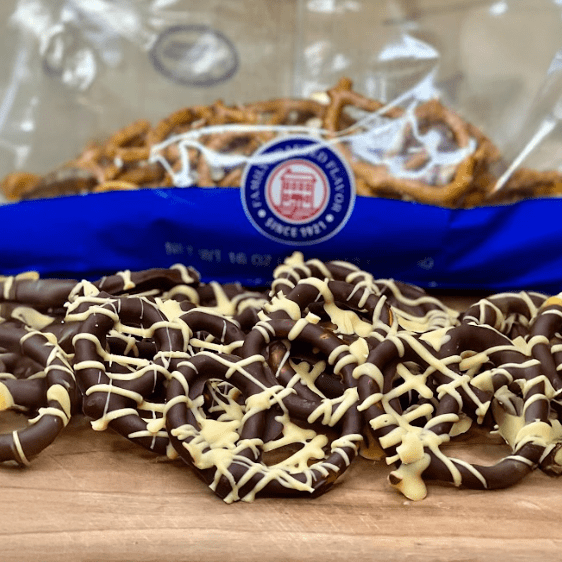 Chocolate-Covered Pretzels with Peanut Butter Drizzle