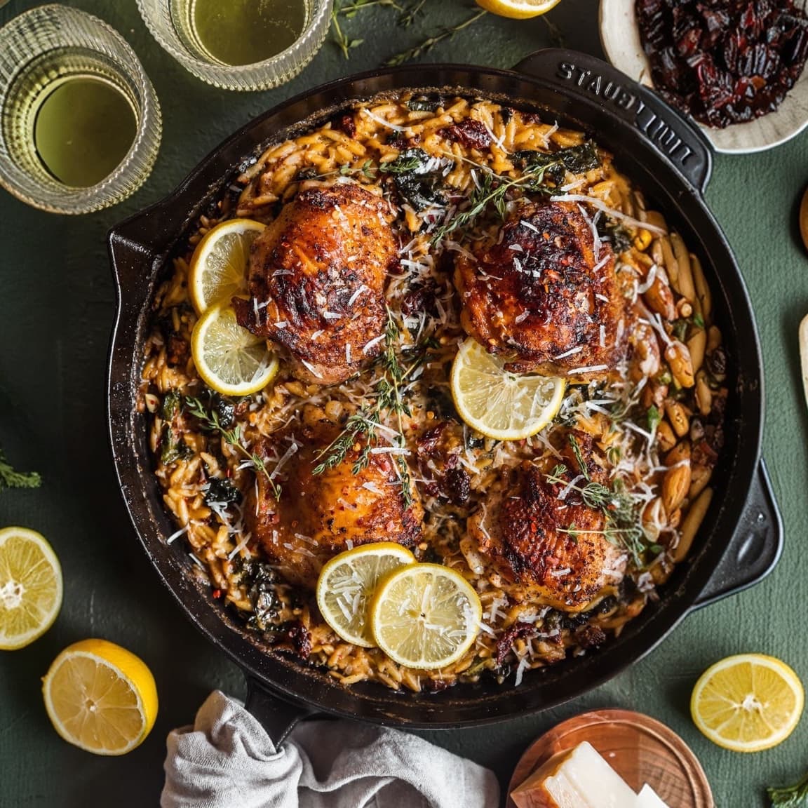 Creamy Tuscan Chicken And Orzo Skillet