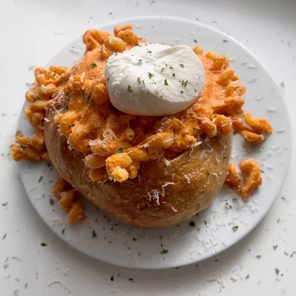 Cheesy Tomato Burrata Pasta in a Bread Bowl