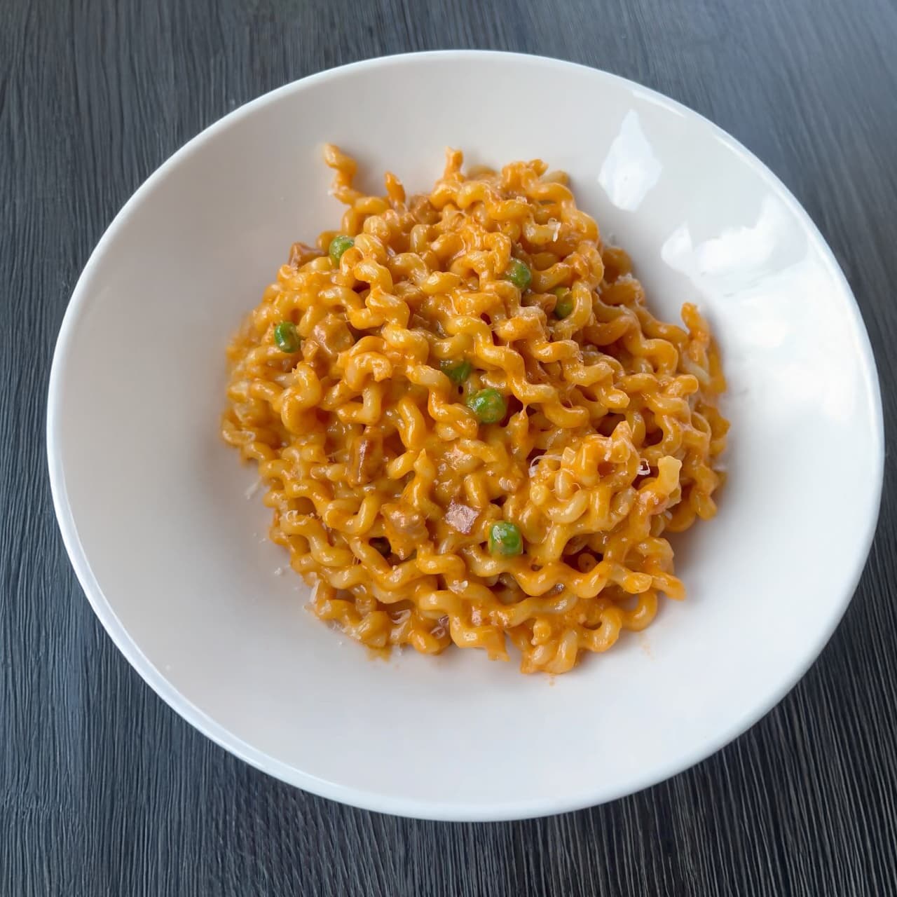 Creamy Tomato Pancetta Pasta with Peas