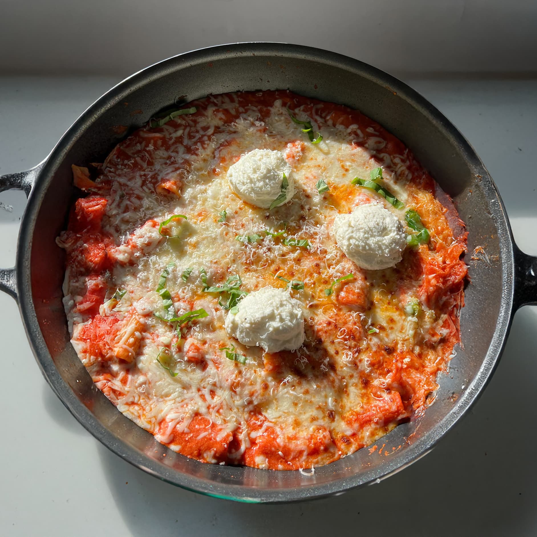 Baked Ziti with Ricotta, Mozzarella & Parmesan