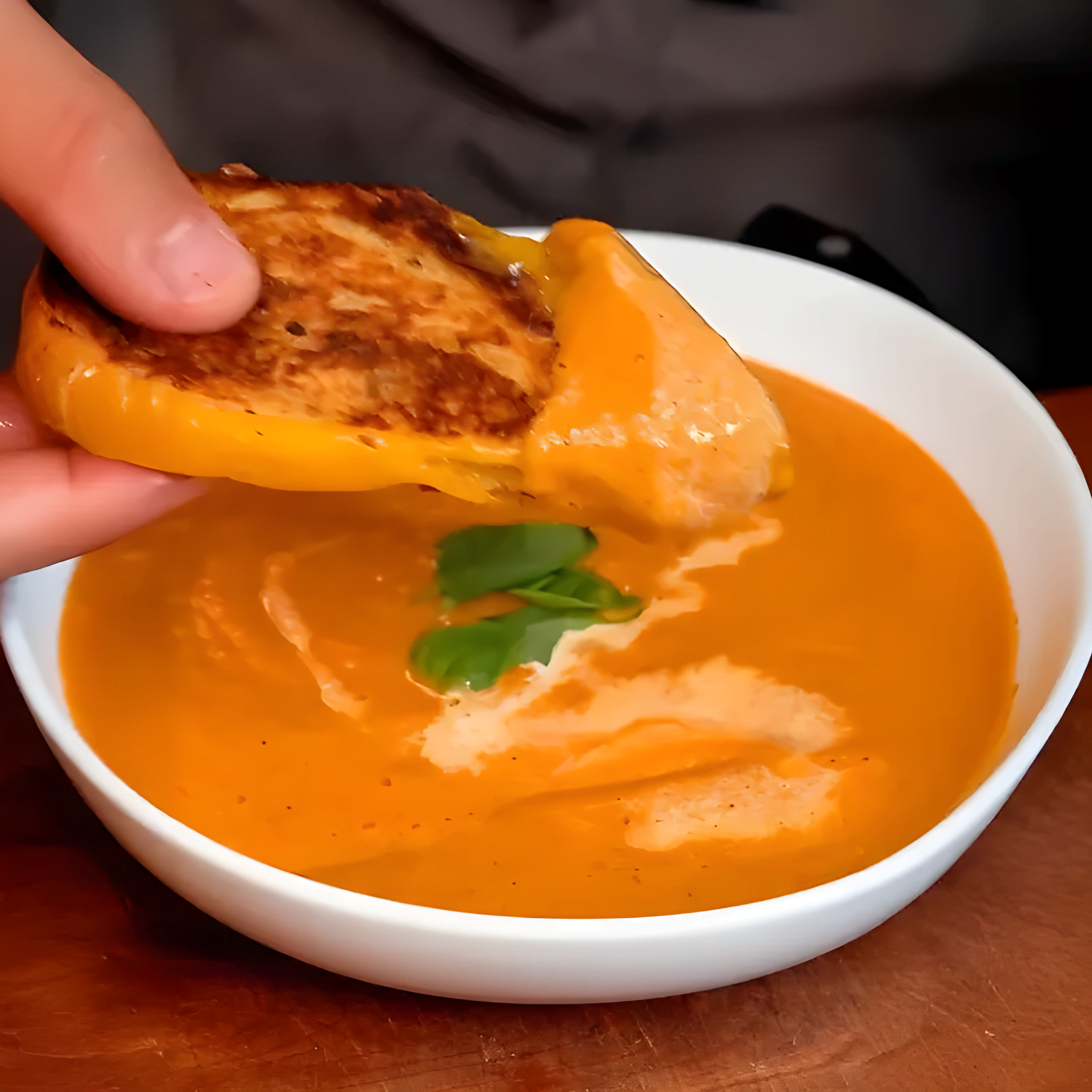 Roasted Garlic Tomato Soup with Grilled Cheese