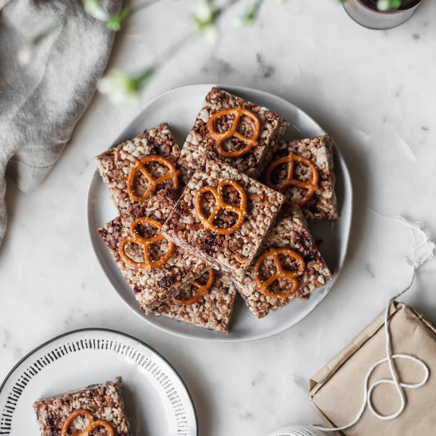 Brown Butter Rice Krispie Treats With Dark Chocolate & Pretzels