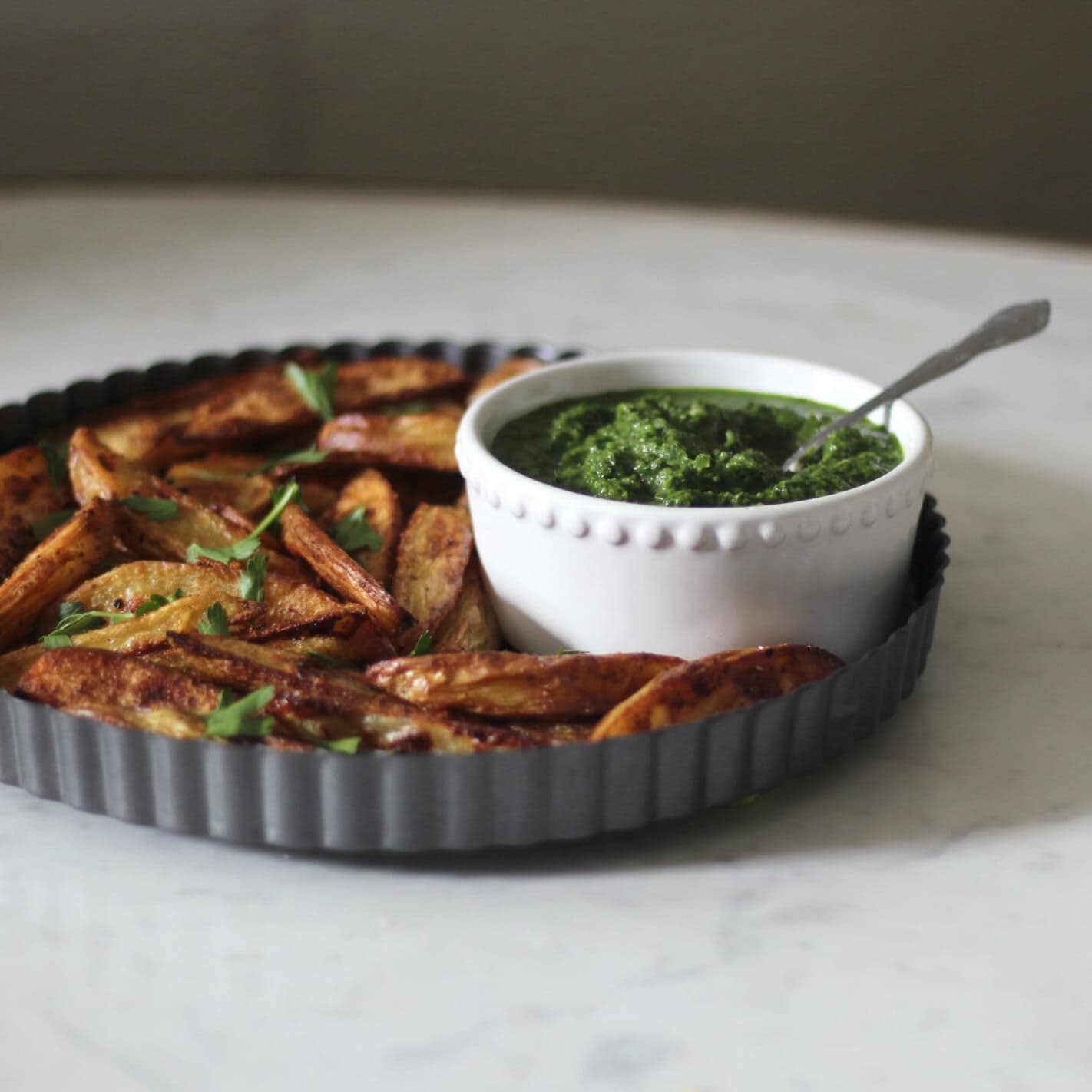 Potato Wedges With Zhoug + Garlic Aioli