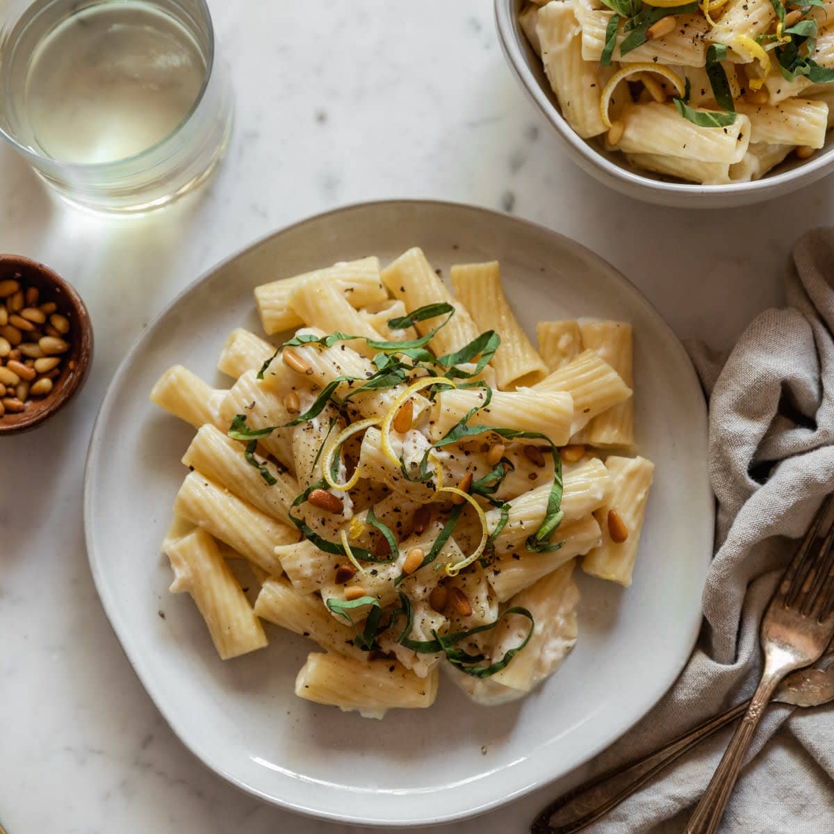 Creamy Lemon Pasta With Fried Pine Nuts