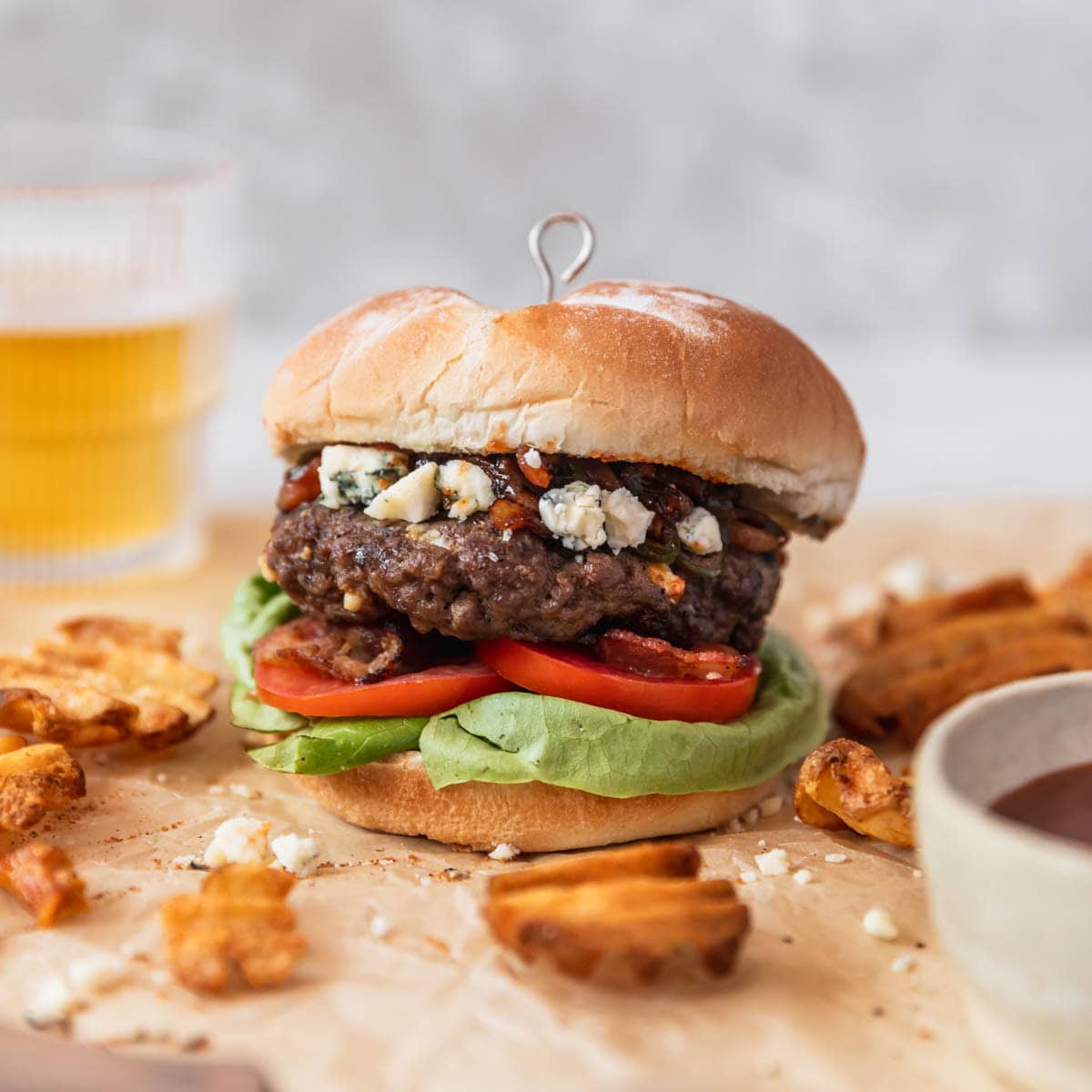 Blue Cheese Burgers With Bbq Shallots & Jalapeños