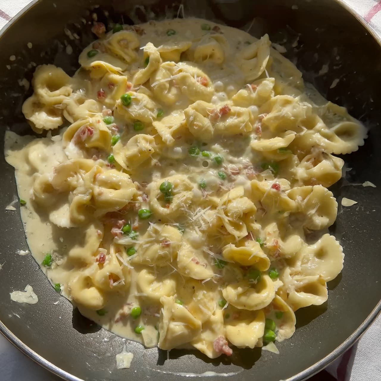 Creamy Tortellini with Pancetta & Peas