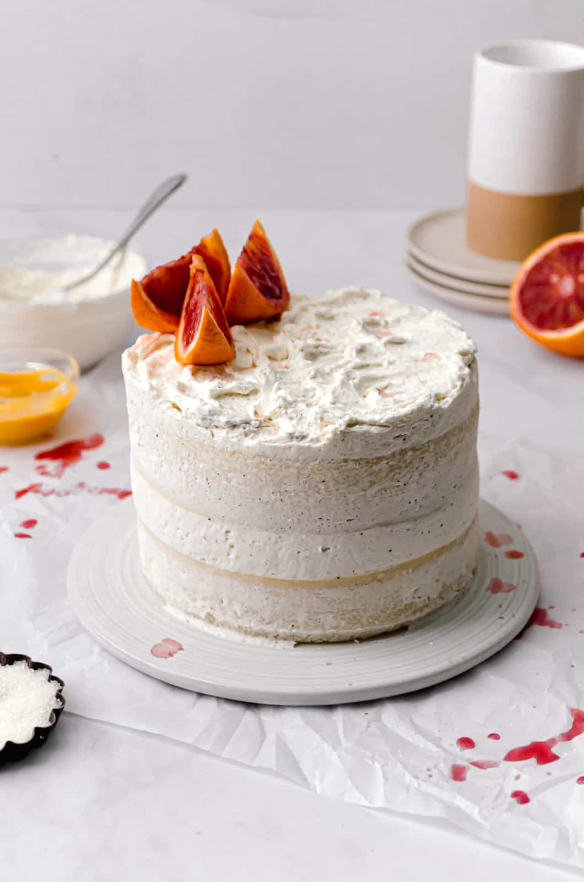 Almond Cake with Blood Orange Curd and Mascarpone Frosting
