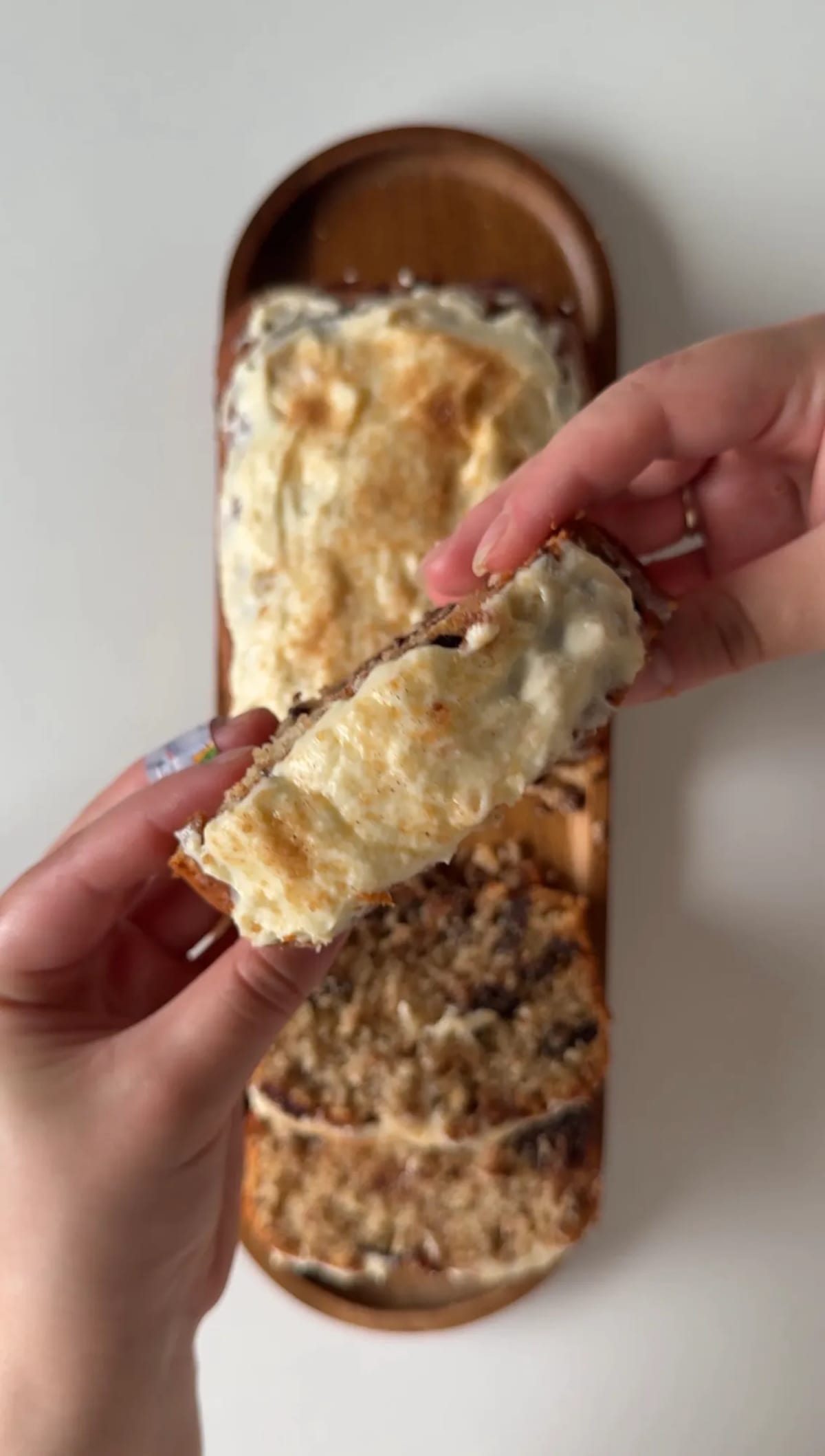 Cinnamon Roll Banana Bread with Cream Cheese Frosting