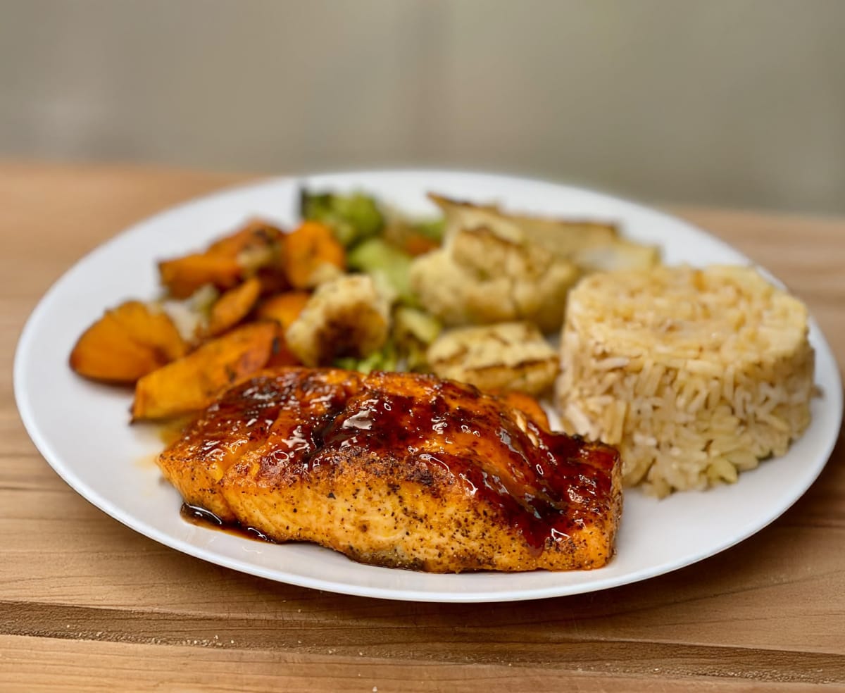 Salmon Veggie Rice Bowl