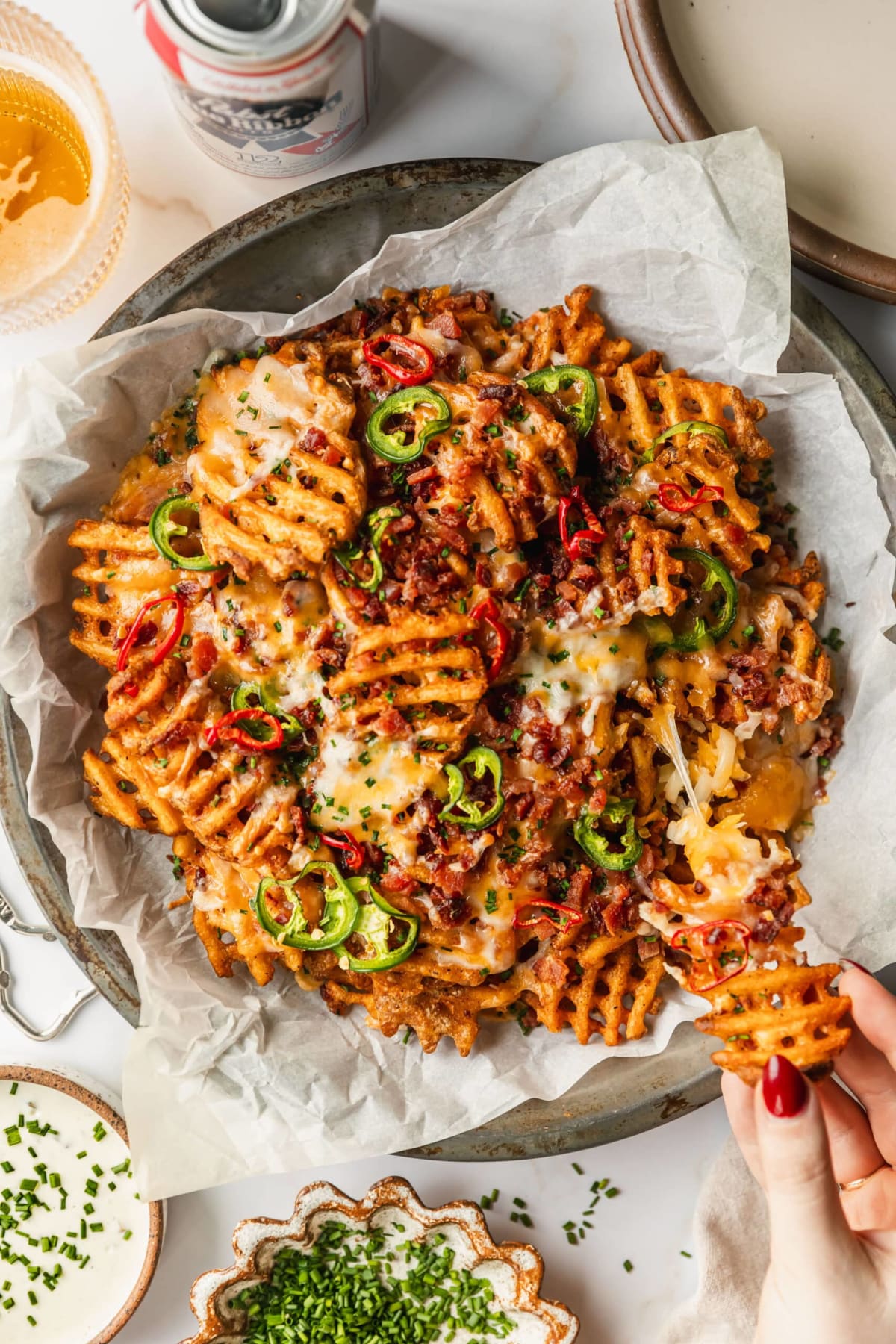 Cheesy Loaded Waffle Fries with Bacon