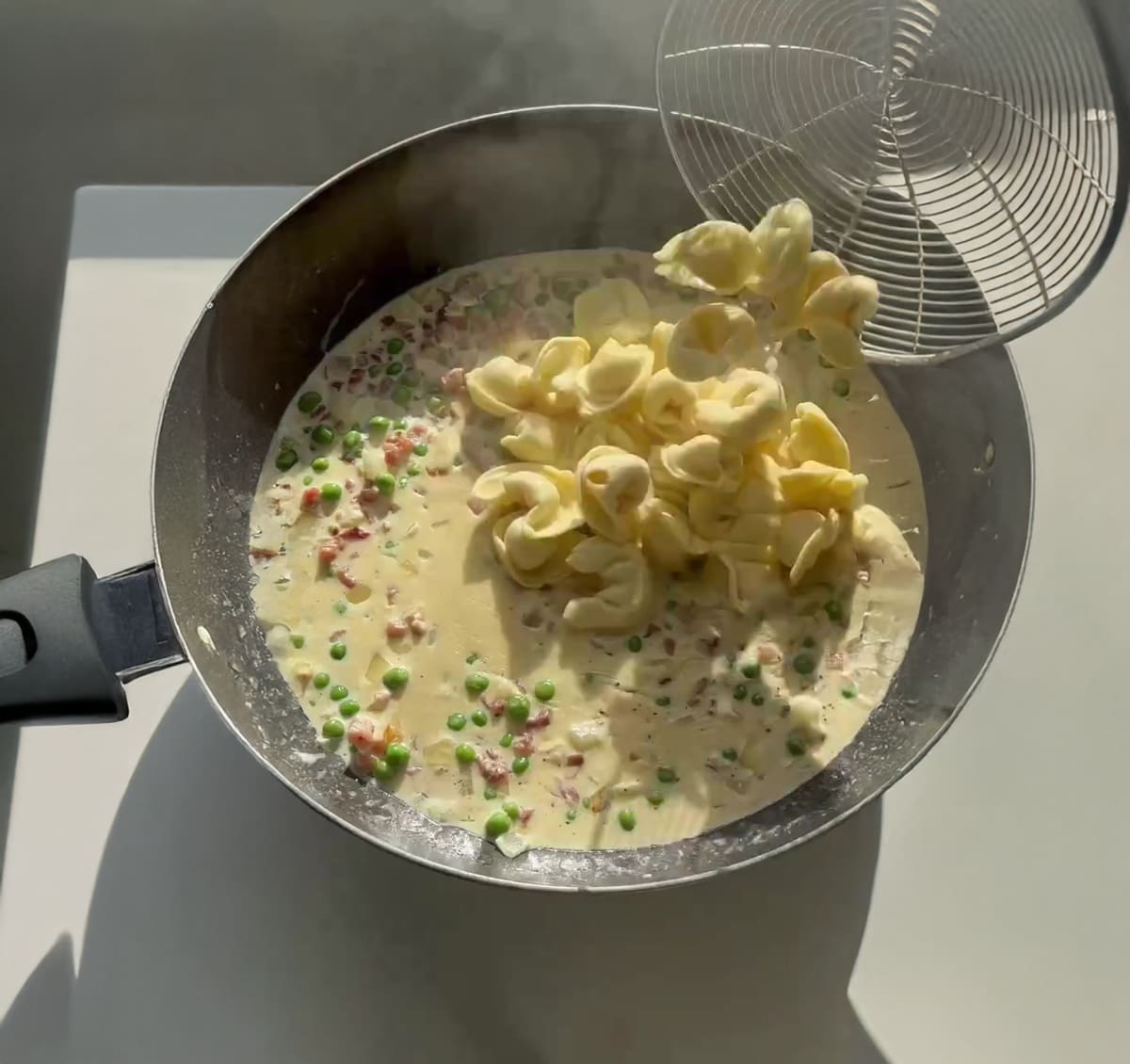 Creamy Tortellini with Pancetta & Peas