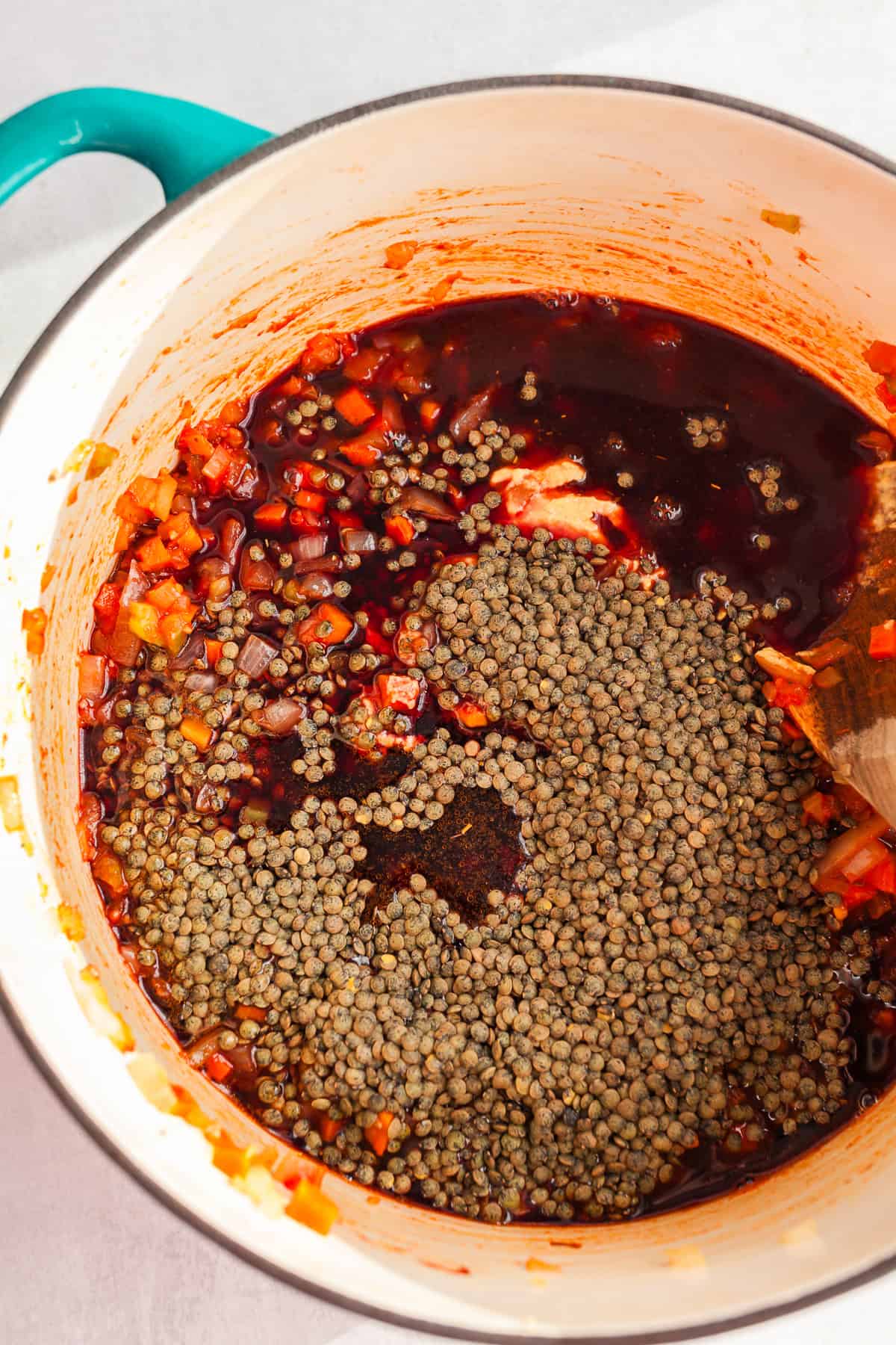 French Lentils Braised in Red Wine and Caramelized Onions