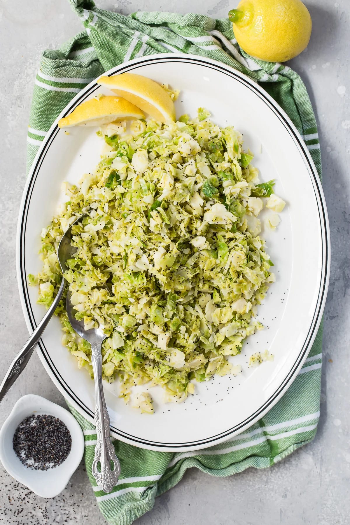 Shredded Brussels Sprouts with Lemon and Poppy Seeds