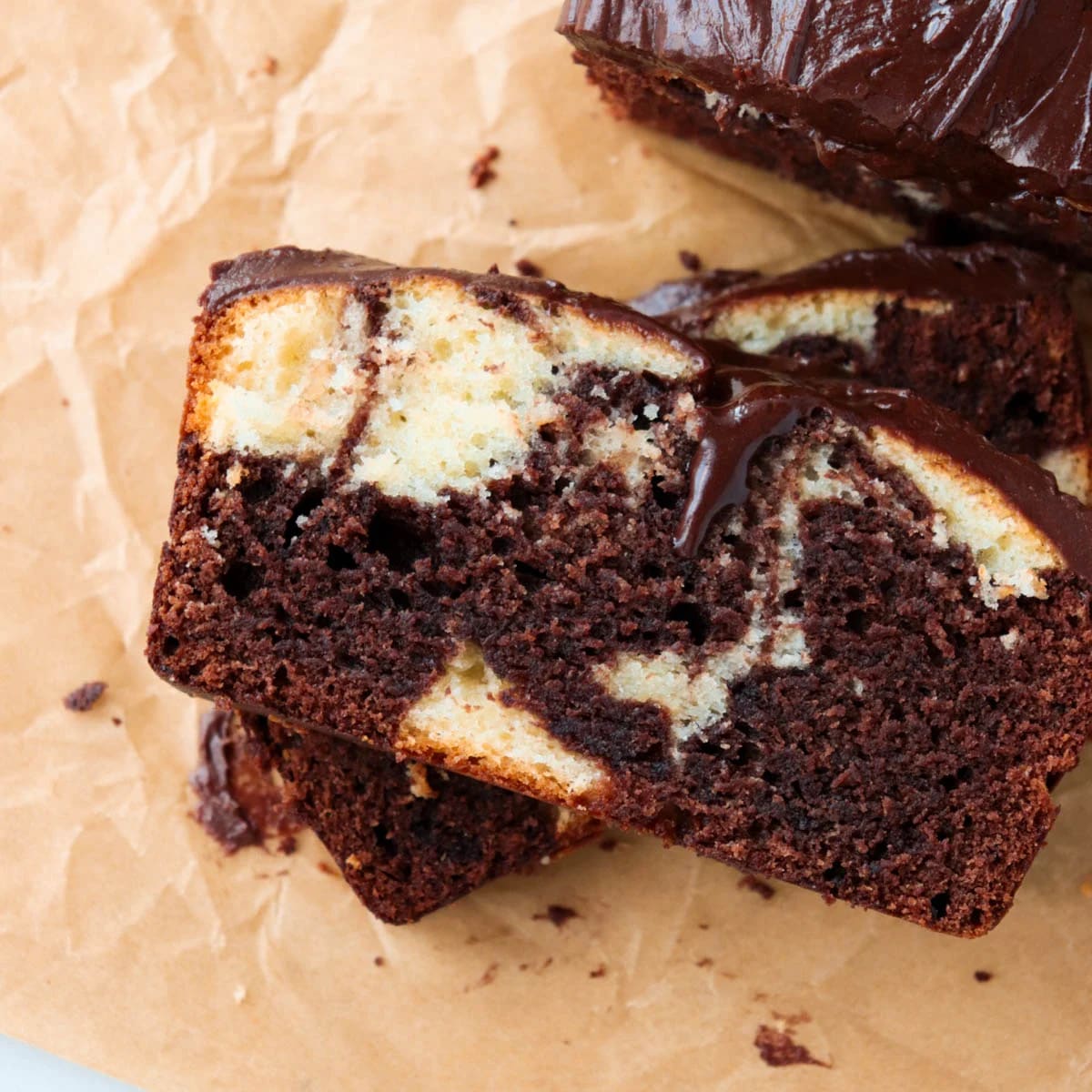 Marbled Pound Cake with Chocolate Icing