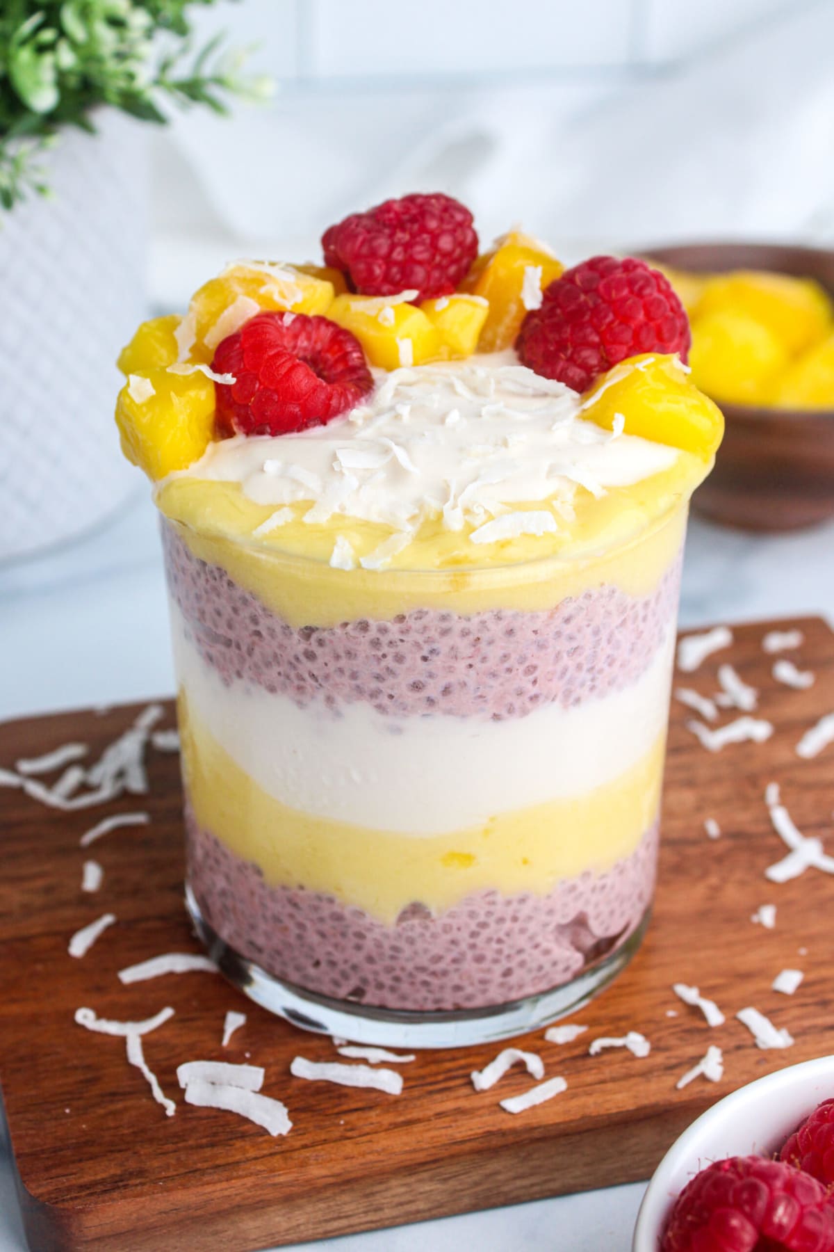 Raspberry Mango Chia Pudding Parfait
