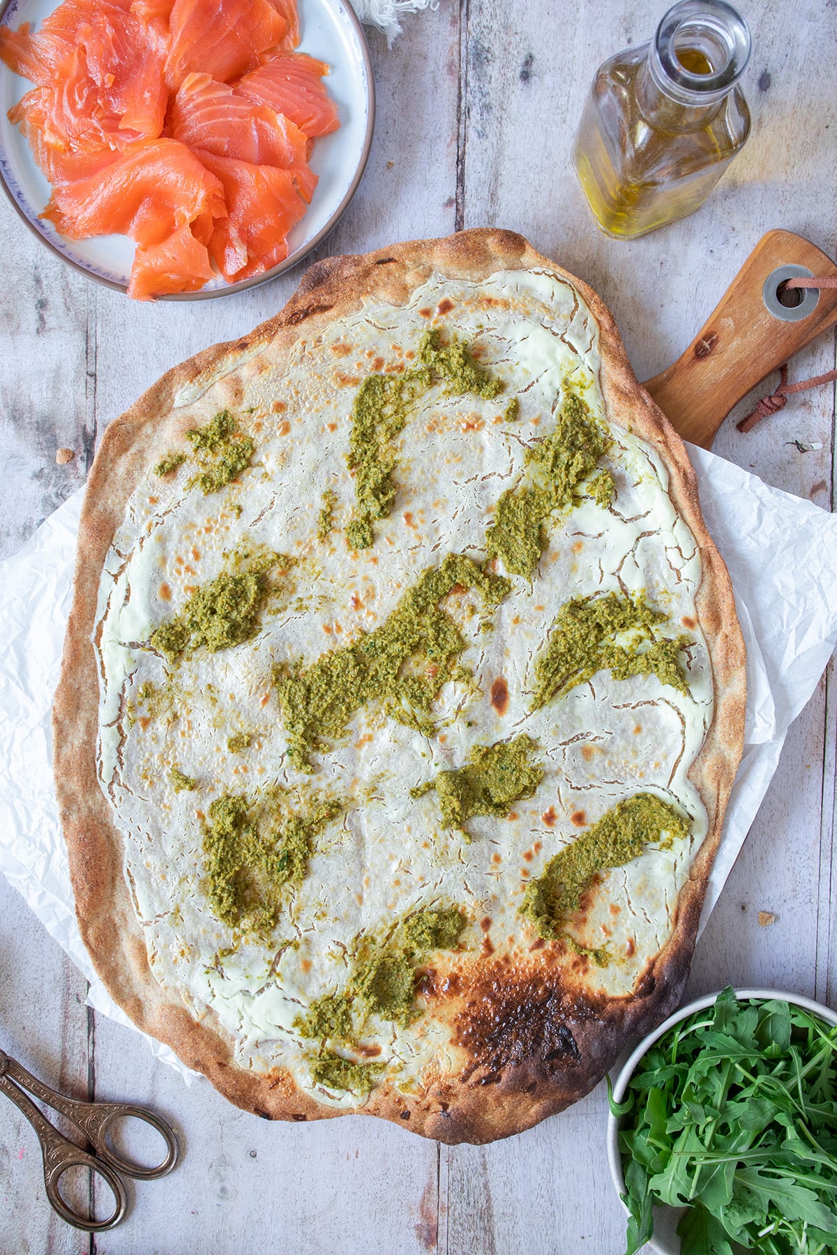 Flammkuchen with Salmon and Arugula