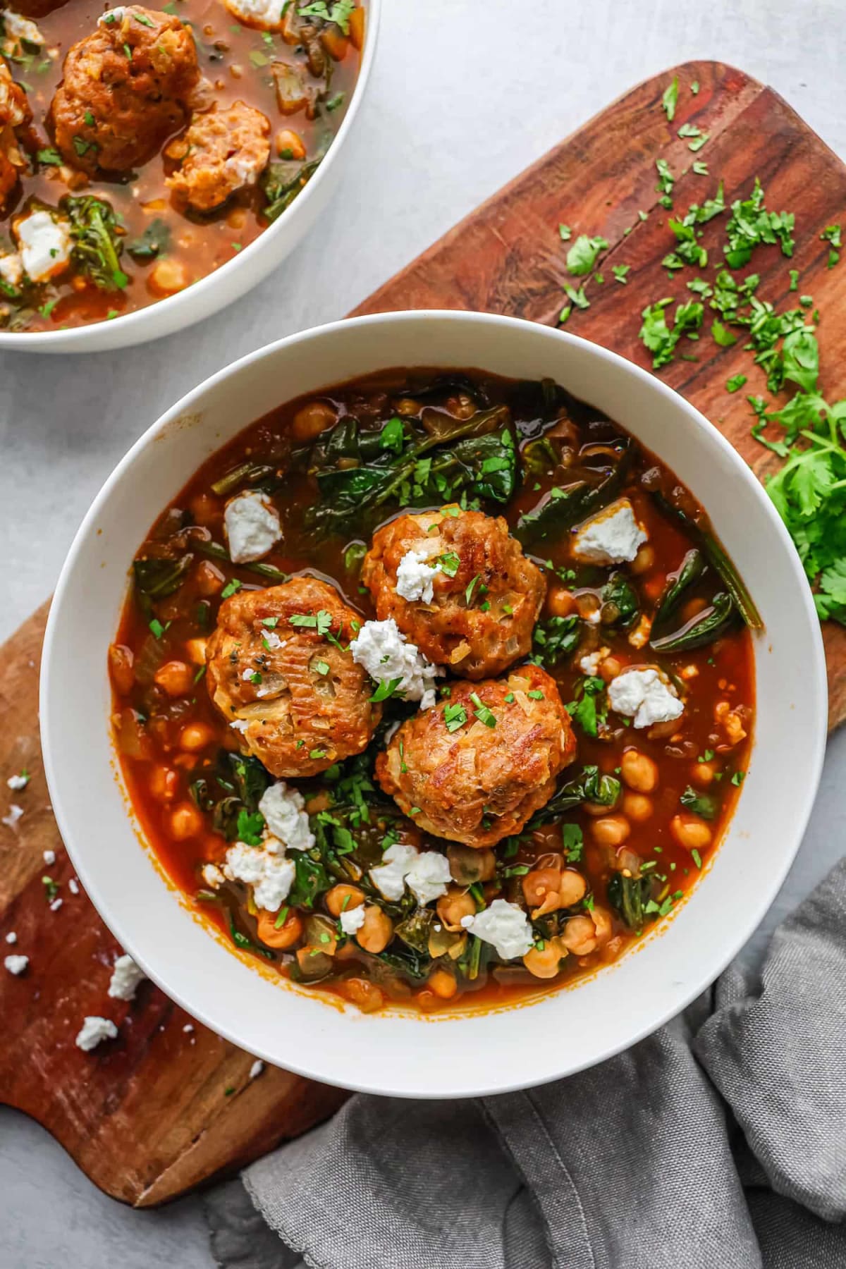 Chickpea and Spinach Stew with Turkey Meatballs