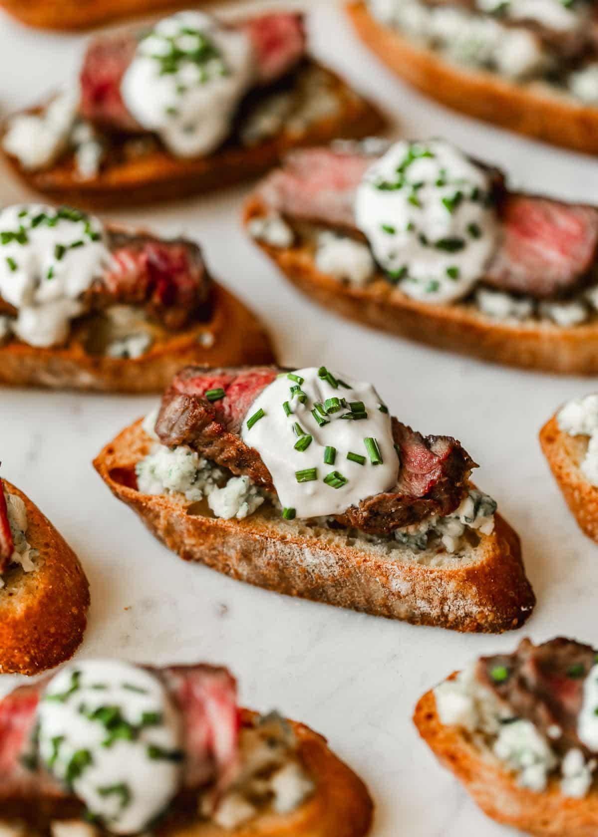 Steak Crostini with Blue Cheese & Garlic Sauce