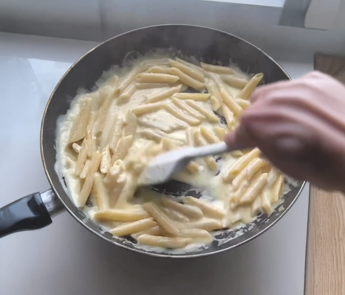 Roasted Garlic Alfredo Penne with Burrata