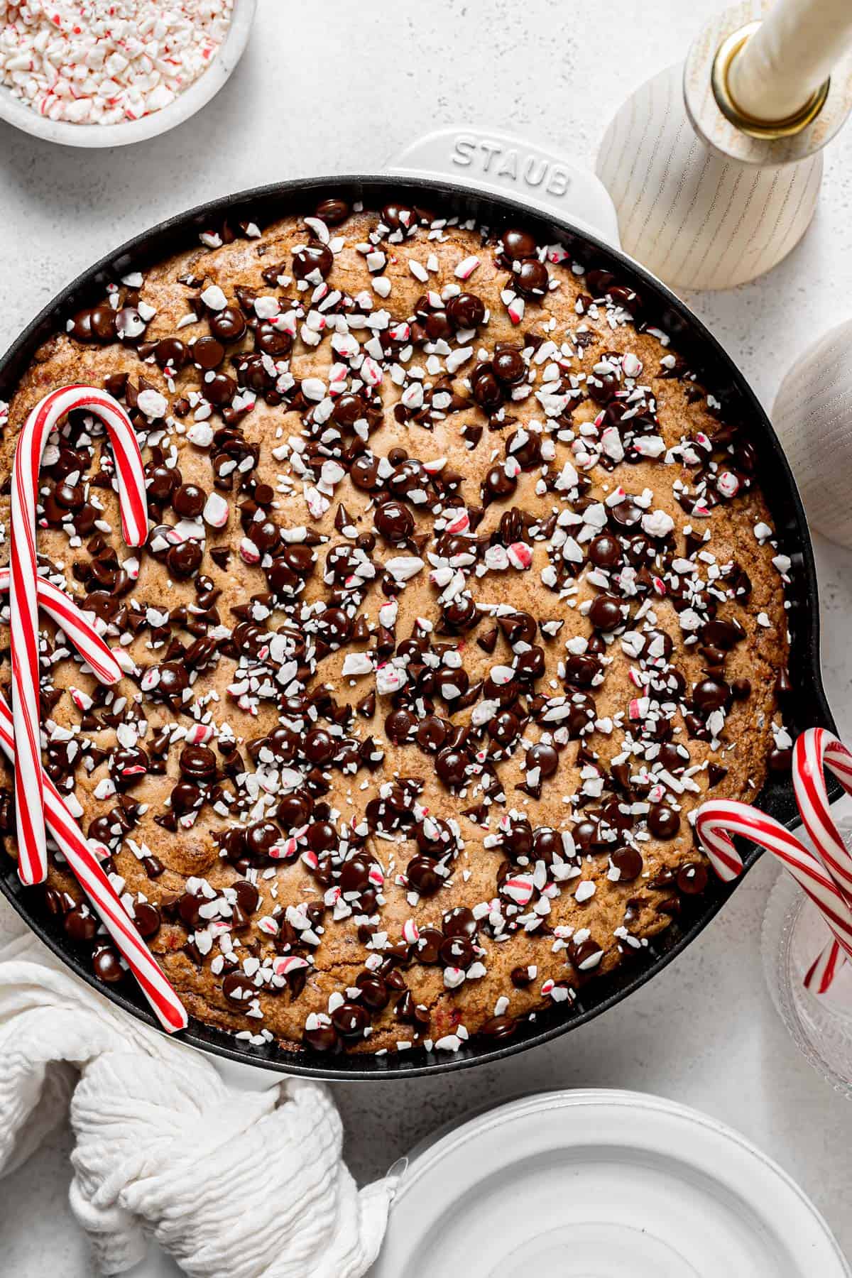 Candy Cane Chocolate Chip Cookie Skillet
